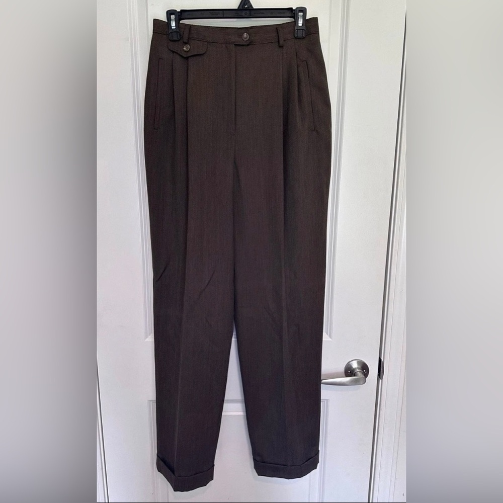 VTG Ralph Lauren Brown Women's Trousers - High Rise, Cuff Hem